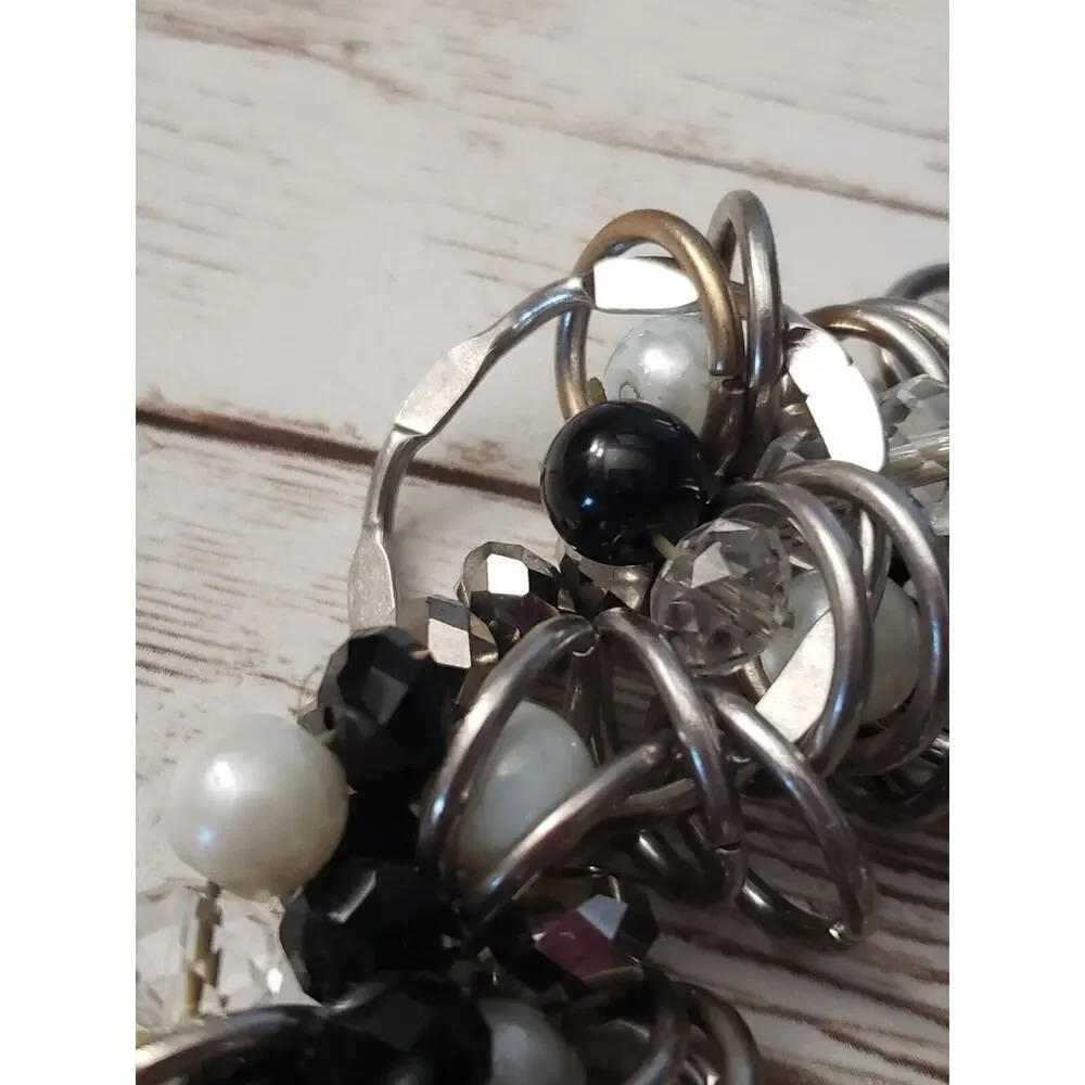 Vintage Stretch Bracelet / Bangle - Multi Material & Circles Statement Bracelet